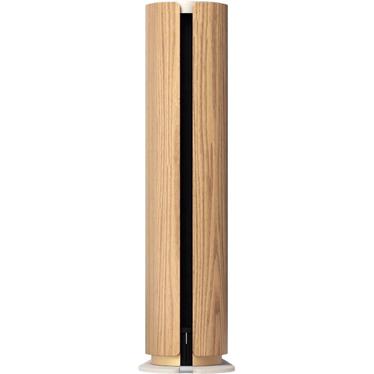 Bang & Olufsen Beosound Emerge wireless speaker in gold tone with sleek, modern design and fabric covering.