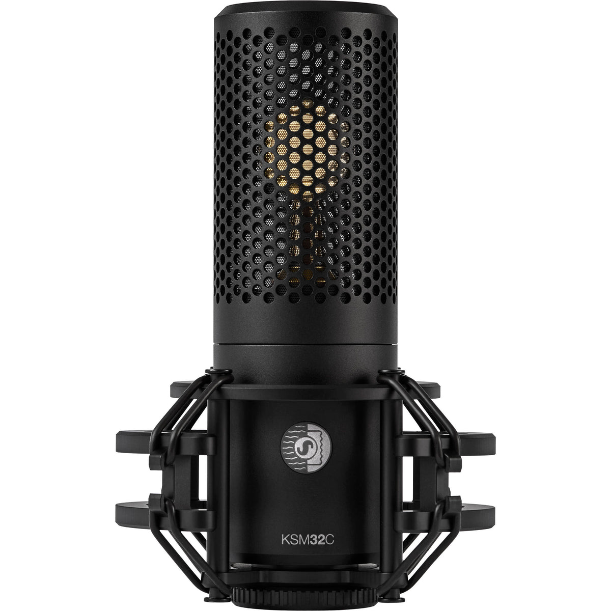 Shure KSM32C/SM studio condenser microphone with shock mount and accessories, designed for professional recording and studio use.