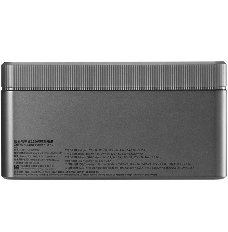 Zhiyun Molus Power Bank Combo with 130W charging capacity, portable power bank with multiple ports for versatile device charging.