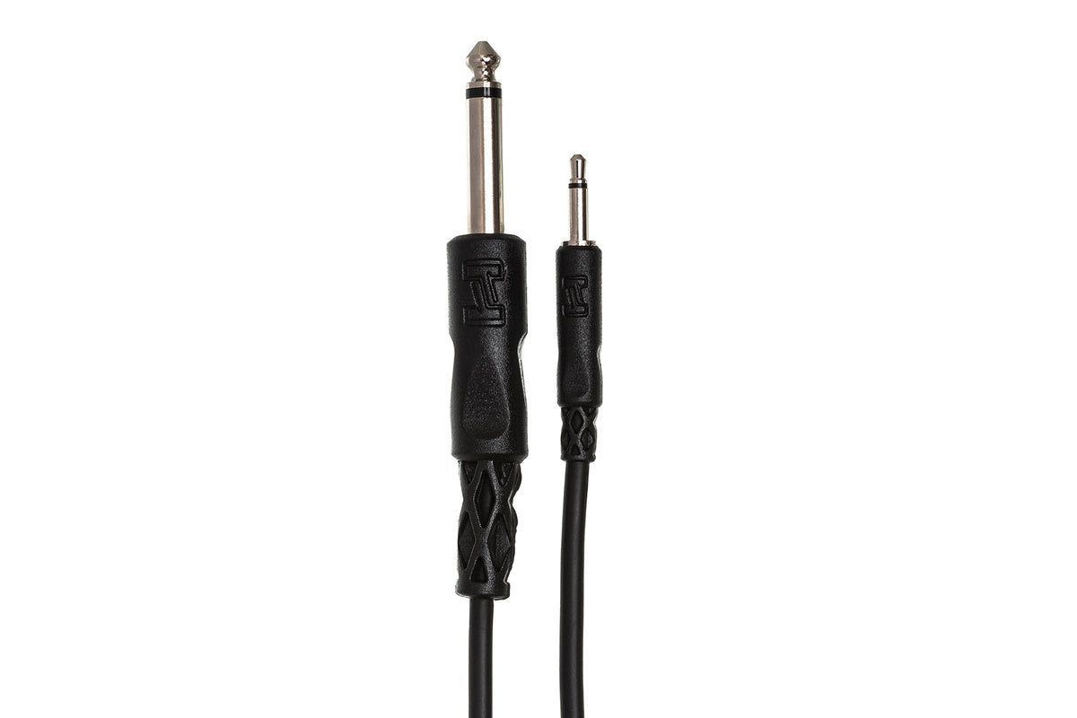 Hosa CMP-300 3.5mm TS - 6.3mm TS Mono cable, 3.5mm TS and 6.3mm TS connectors close-up