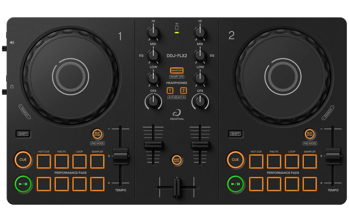 AlphaTheta DDJ-FLX2 2-channel DJ controller, top view