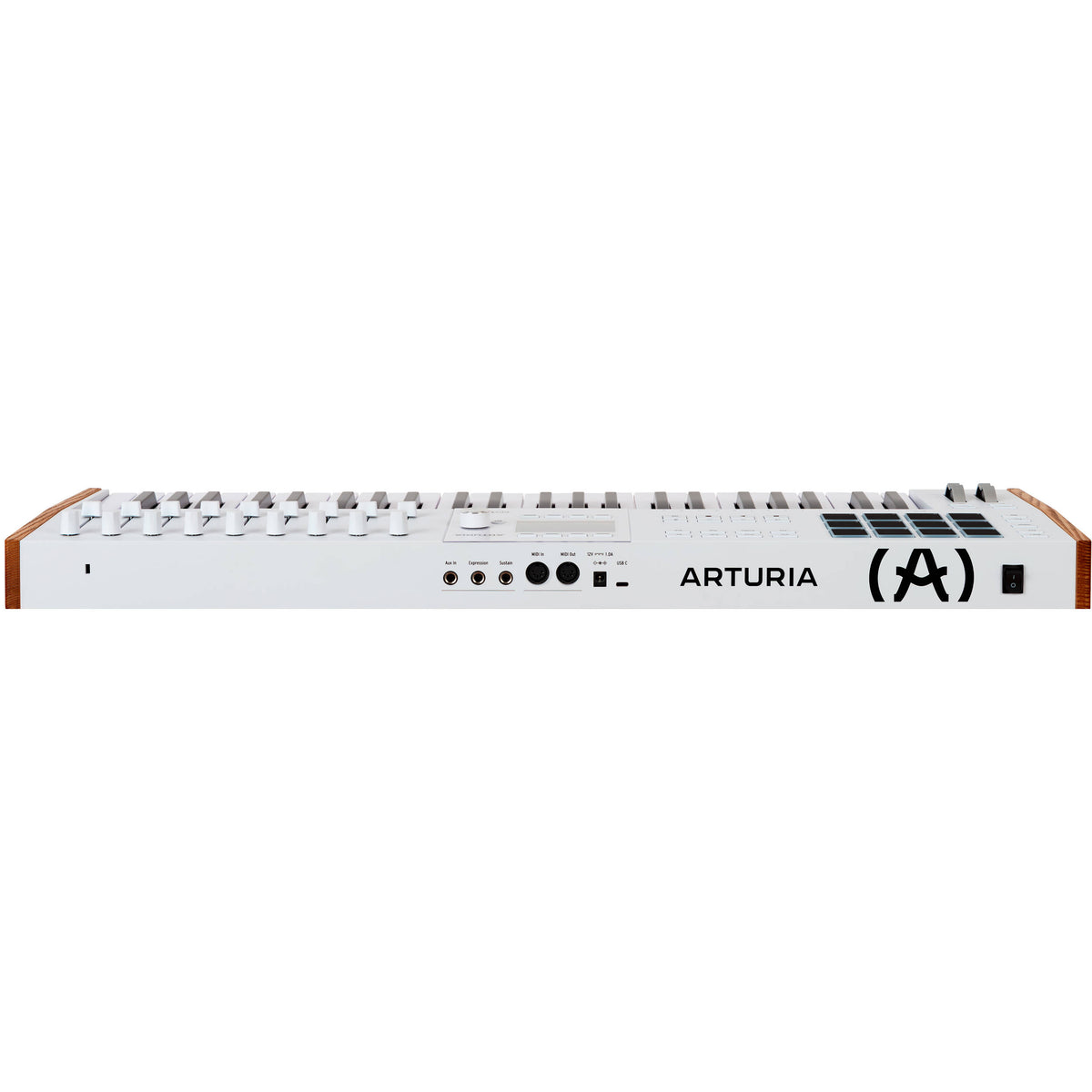 Arturia KeyLab 49 MK3 MIDI keyboard in white finish, rear view with connectivity
