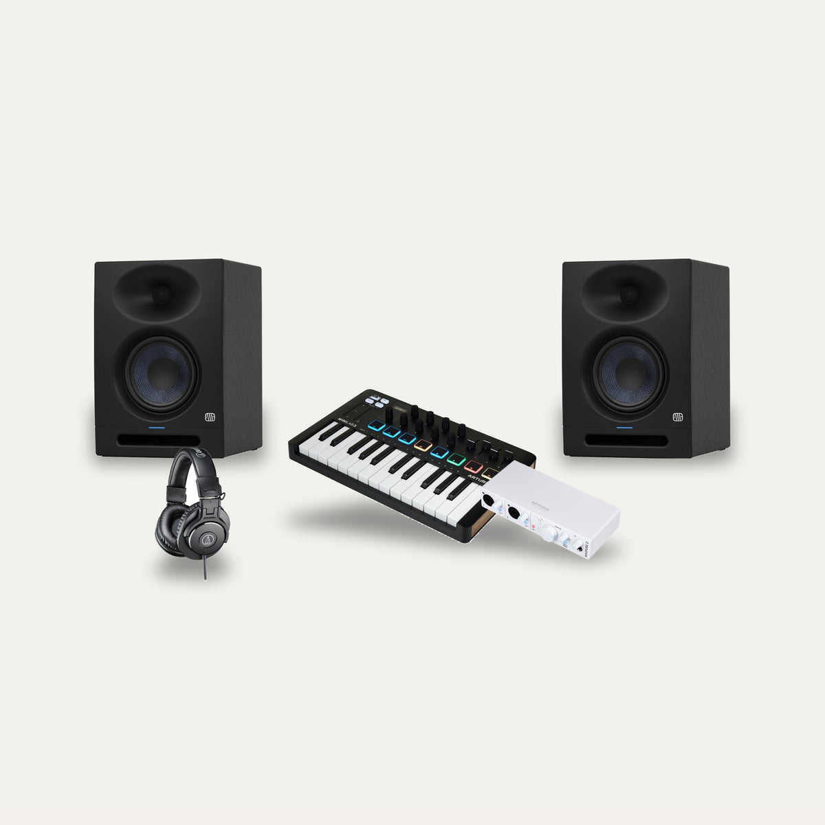 Arturia MiniLab 3 + MiniFuse 2 + PreSonus Eris Studio 5 First Beats Set – Controller Colour Black, Interface Colour White
