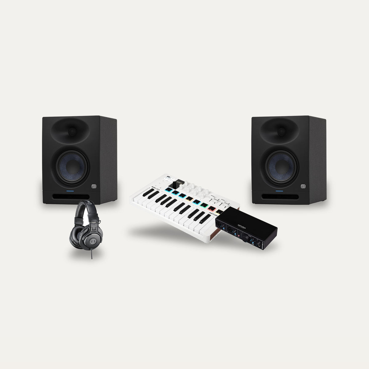 Arturia MiniLab 3 + MiniFuse 2 + PreSonus Eris Studio 5 First Beats Set – Controller Colour White, Interface Colour Black