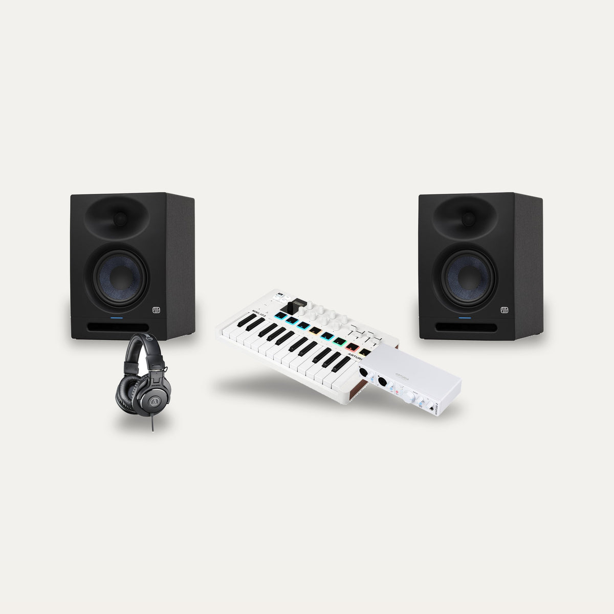 Arturia MiniLab 3 + MiniFuse 2 + PreSonus Eris Studio 5 First Beats Set – Controller Colour White, Interface Colour White