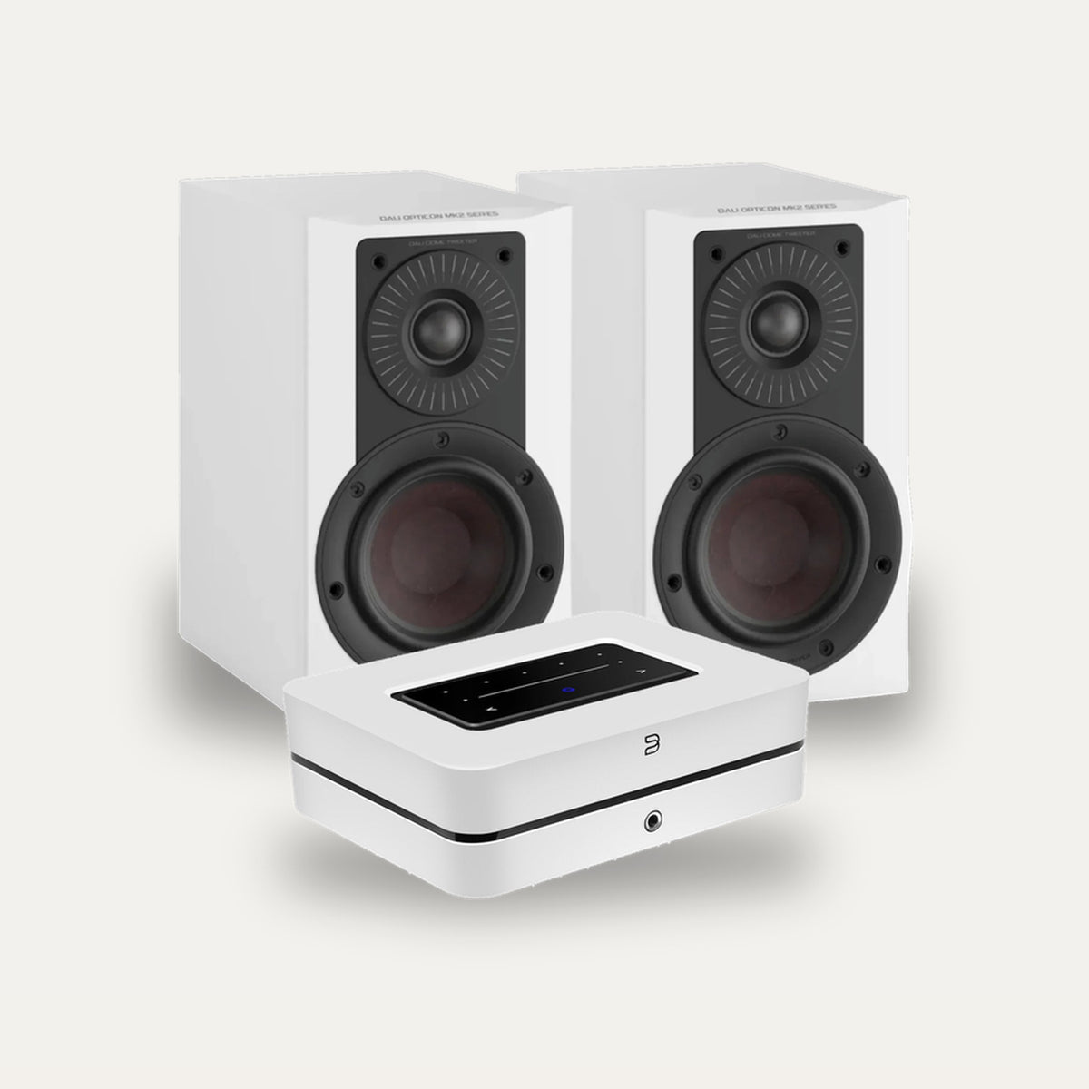 Bluesound POWERNODE + DALI Opticon 1 MK2 Streaming Set – Amplifier Colour White, Speaker Finish White Satin
