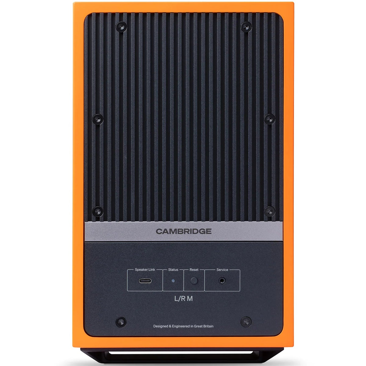Cambridge Audio L/R M active bookshelf speakers, orange, front view