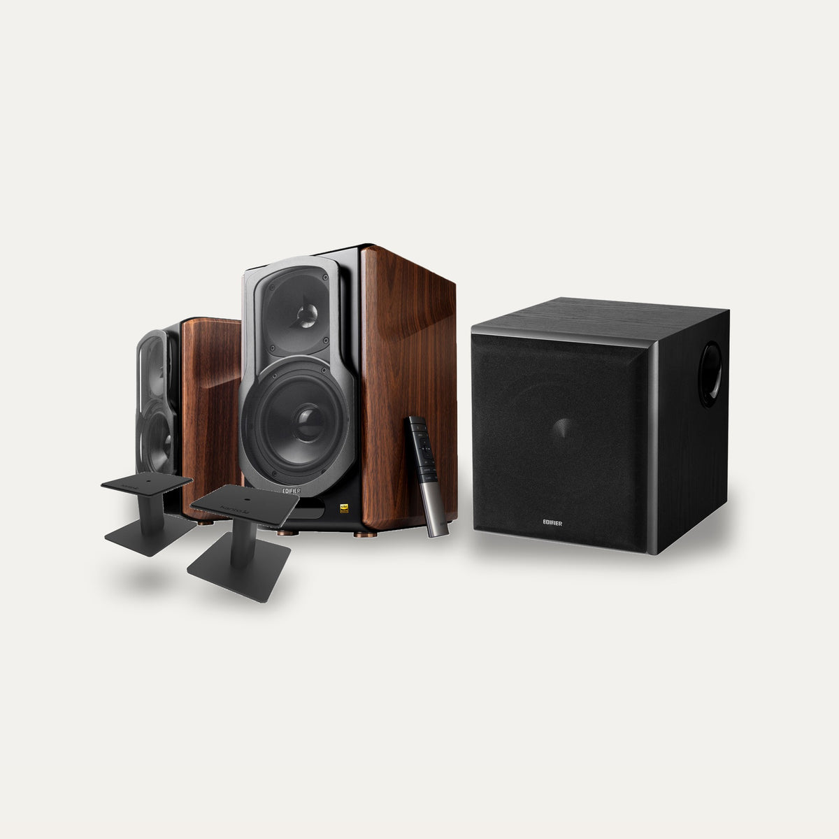 Edifier S2000MKIII + Edifier T5 + Kanto SP6HD Desktop Set – Stand Colour Black
