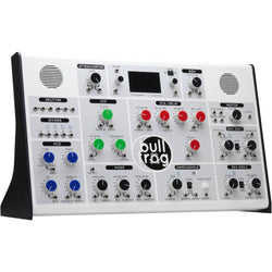 Erica Synths Bullfrog XL desktop synthesizer with multiple knobs and patch points, showcasing its compact modular design.