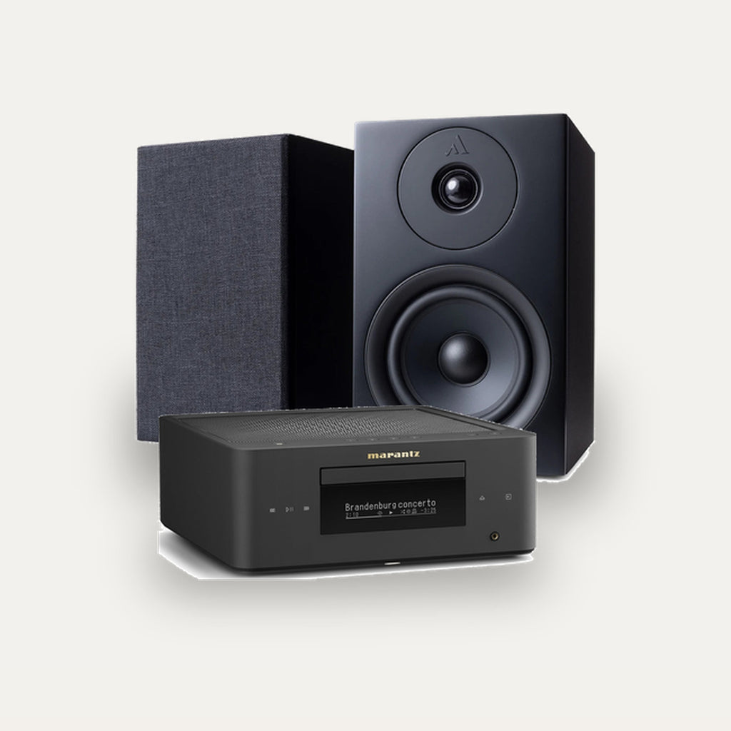 Marantz MCR 60n + Argon Audio Forus 5 Hi-Fi System – Marantz Finish Matte Black, Speaker Finish Black