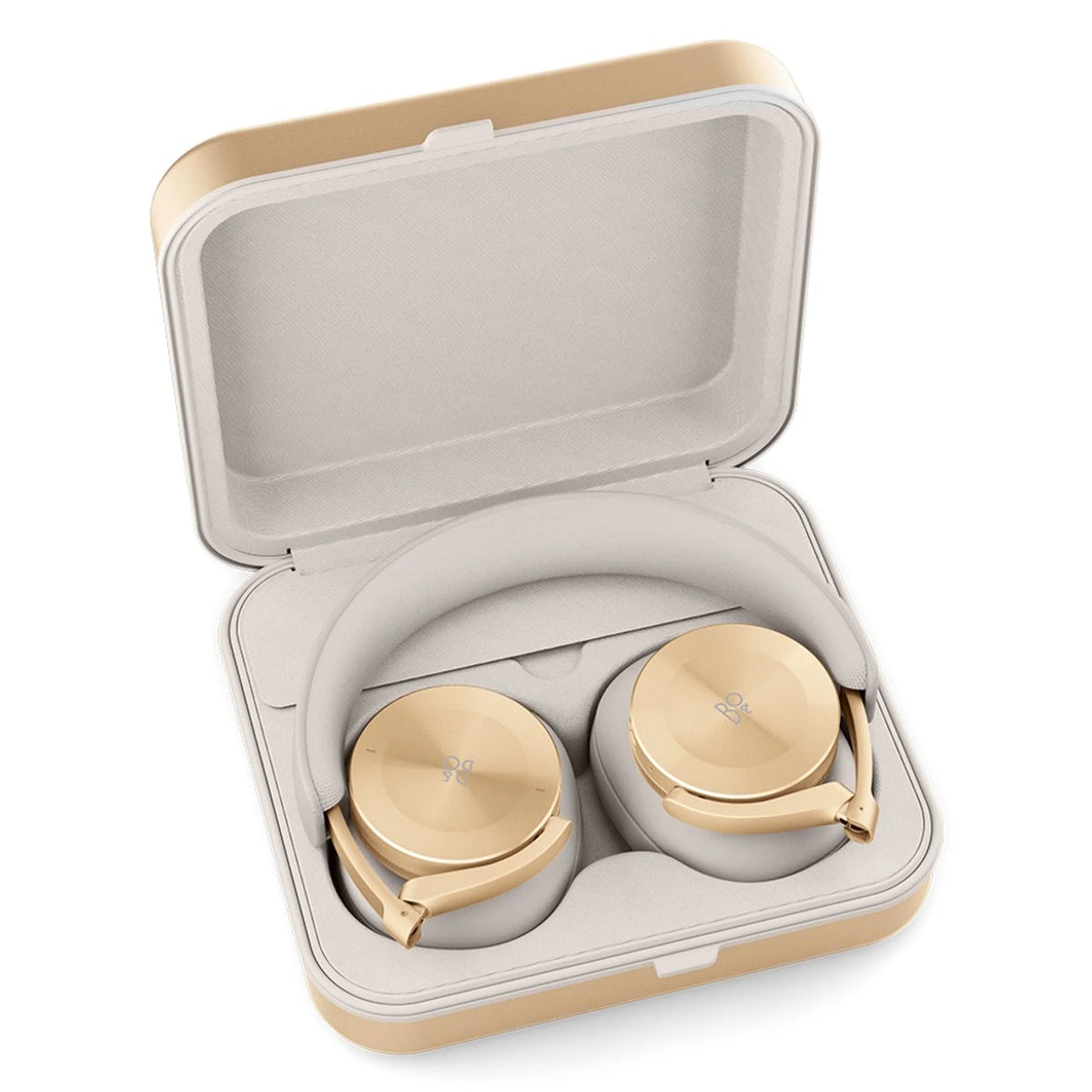 Bang & Olufsen Beoplay H95 wireless headphones in elegant gold, showing over-ear design and plush ear cushions.