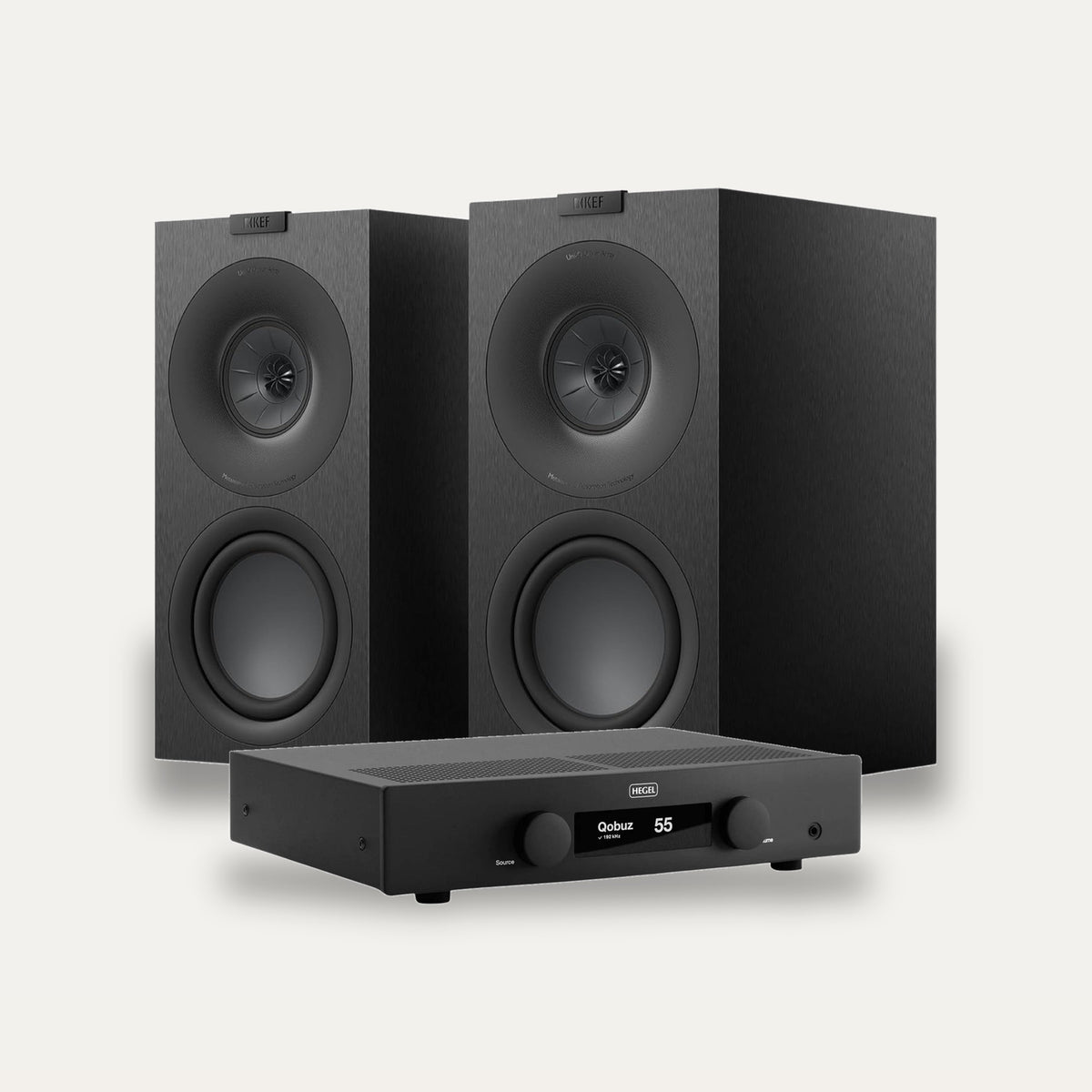 Hegel H150 + KEF Q Concerto Meta Streaming System – Amplifier Colour Black, Speaker Finish Satin Black