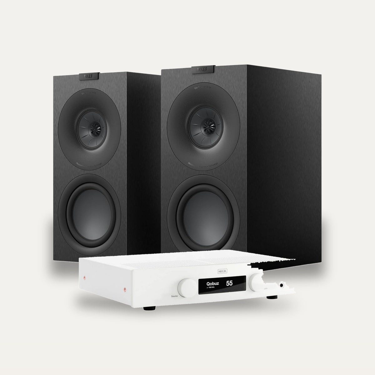 Hegel H150 + KEF Q Concerto Meta Streaming System – Amplifier Colour White, Speaker Finish Satin Black