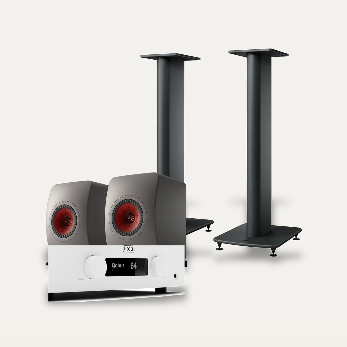 Hegel H200 + KEF LS50 Meta + KEF S2 Stands Hi-Fi System – Amplifier Colour White, Speaker Finish Grey
