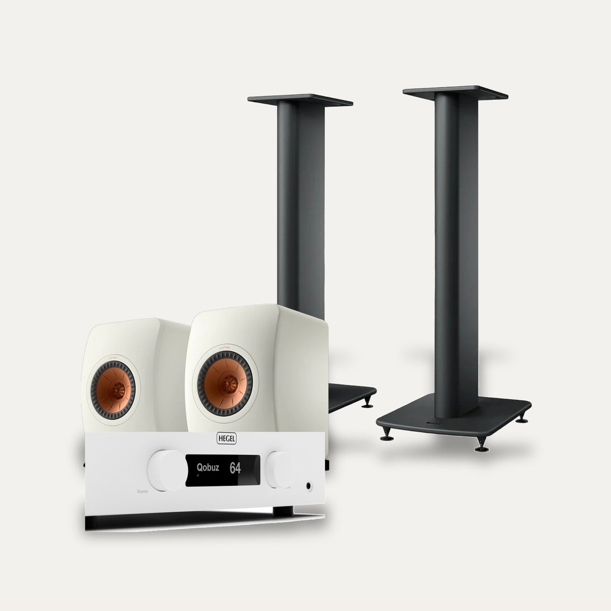 Hegel H200 + KEF LS50 Meta + KEF S2 Stands Hi-Fi System – Amplifier Colour White, Speaker Finish White