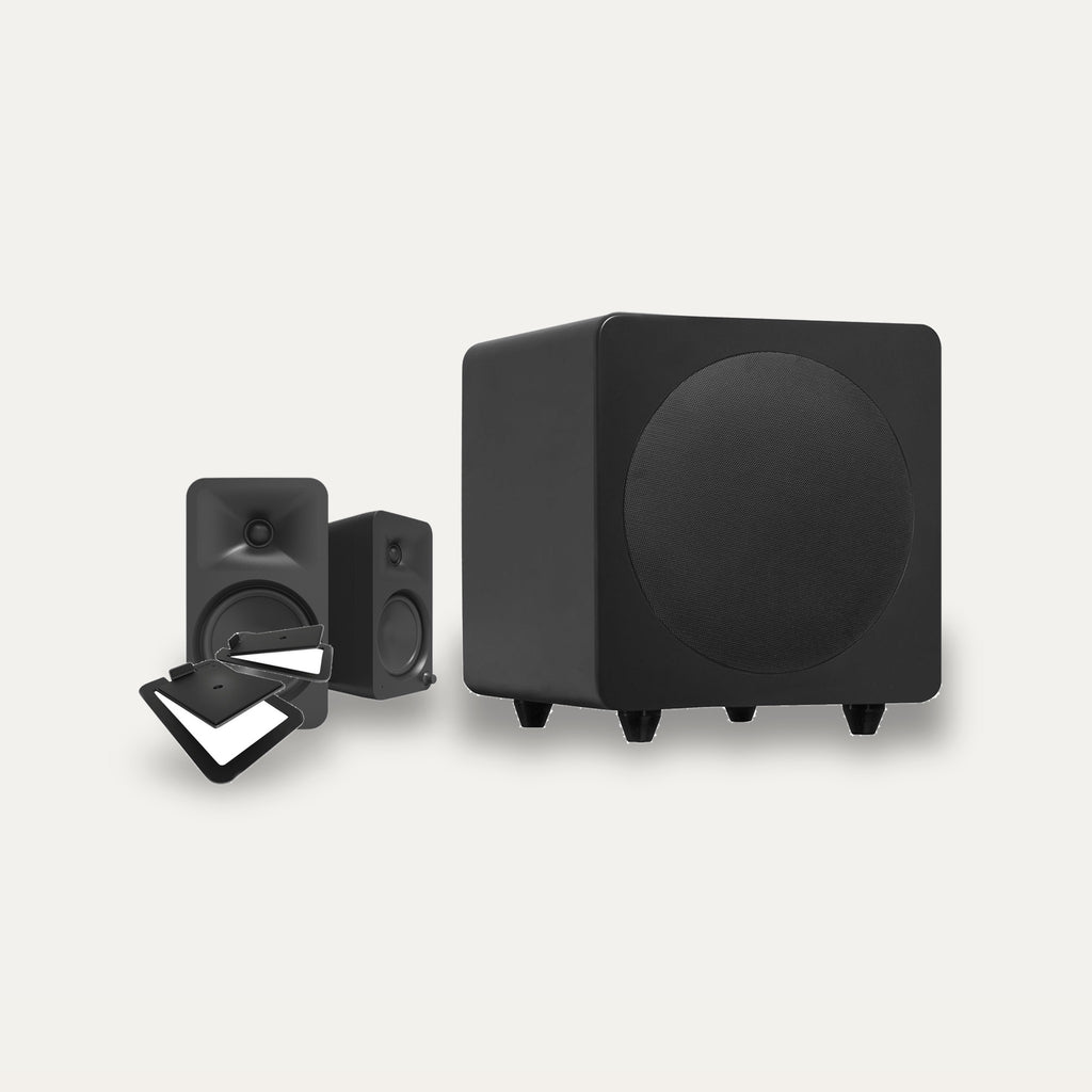 Kanto ORA4 + SUB8V + S4 Stands Desktop 2.1 Set – Speaker Colour Matte Black, Subwoofer Colour Matte Black, Stand Colour Black