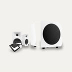 Kanto ORA4 + SUB8V + S4 Stands Desktop 2.1 Set – Speaker Colour Matte White, Subwoofer Colour Matte White, Stand Colour Black