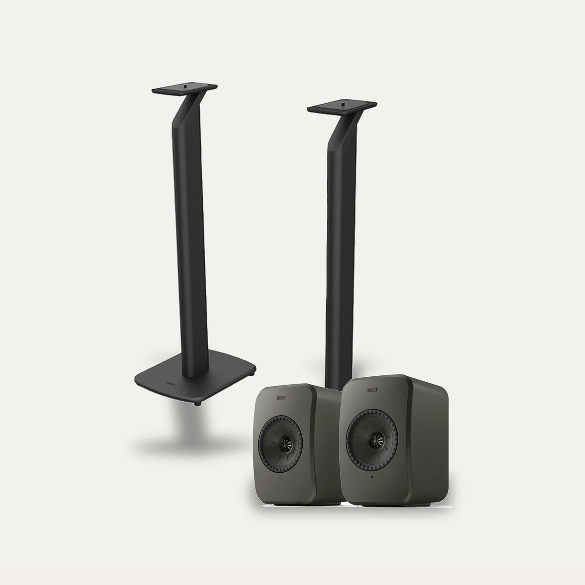 KEF LSX II LT + KEF S1 Stands Wireless Speaker Set – Speaker Colour Graphite Grey, Stand Colour Black