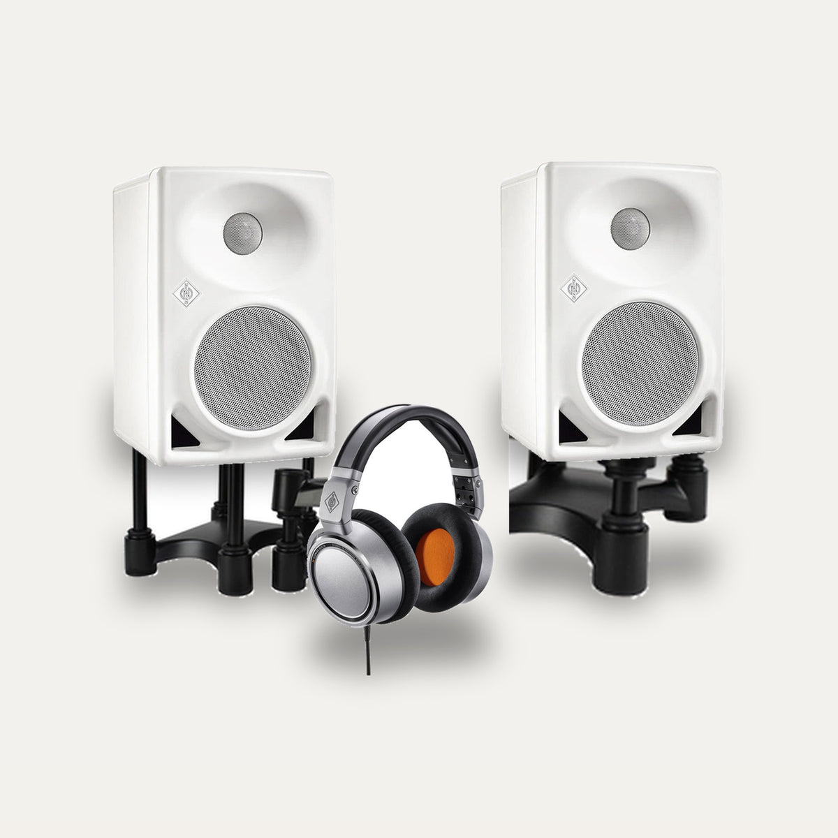 Neumann KH 80 DSP Pair + IsoAcoustics ISO-130 + Neumann NDH 20 Monitoring Set – Monitor Finish White