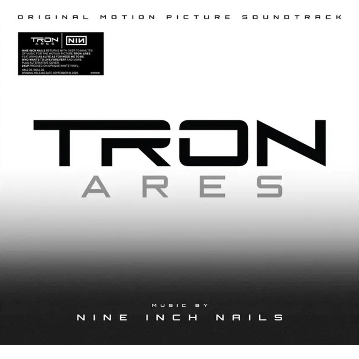 Nine Inch Nails TRON: Ares white vinyl 2LP, electronic music album with artwork, released by Interscope Records.