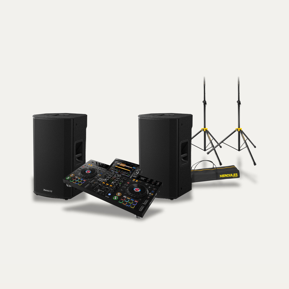Pioneer XDJ-RX3 + 2 x Pioneer XPRS 122 + Hercules Stands Mobile DJ Set