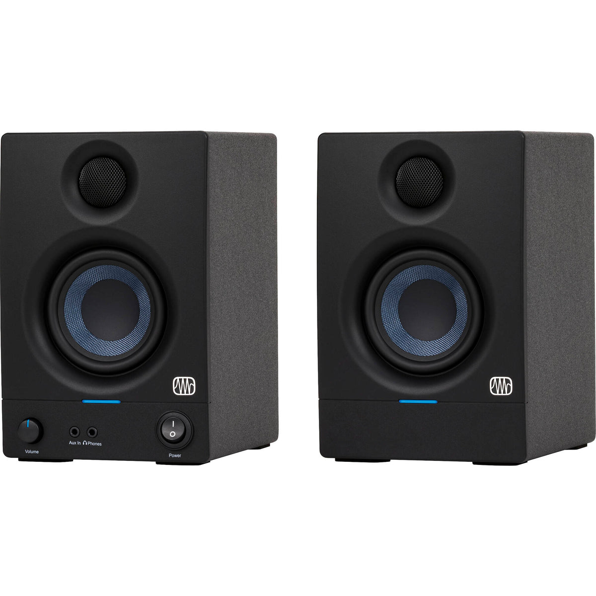 PreSonus Eris 3.5 2nd Gen desktop speakers, in black, lifestyle setting