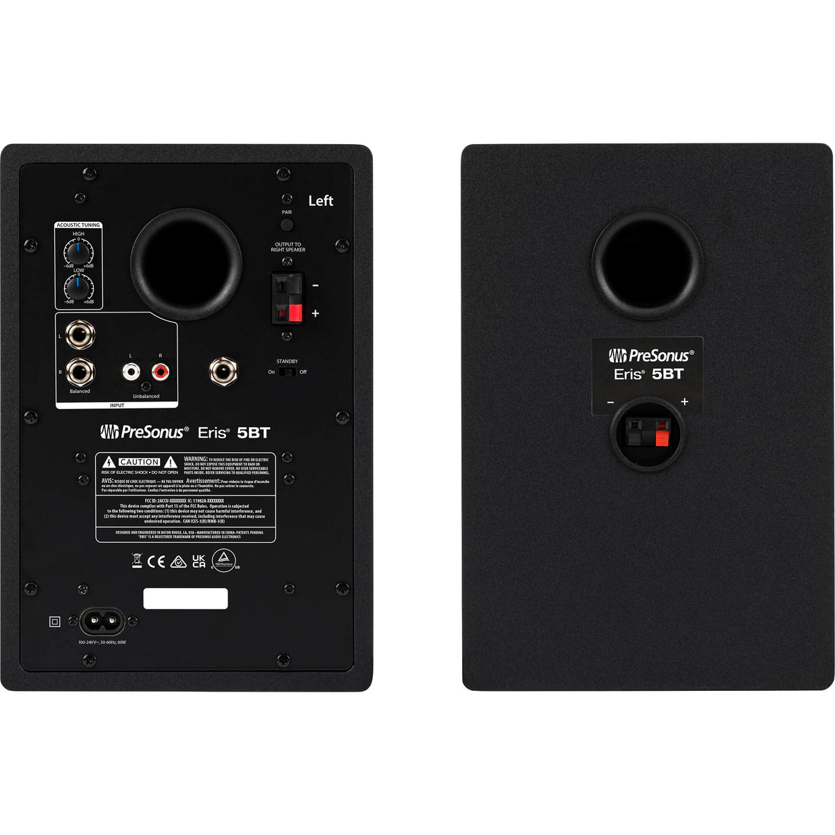 PreSonus Eris 5 BT 2nd Gen desktop monitors, front view in black