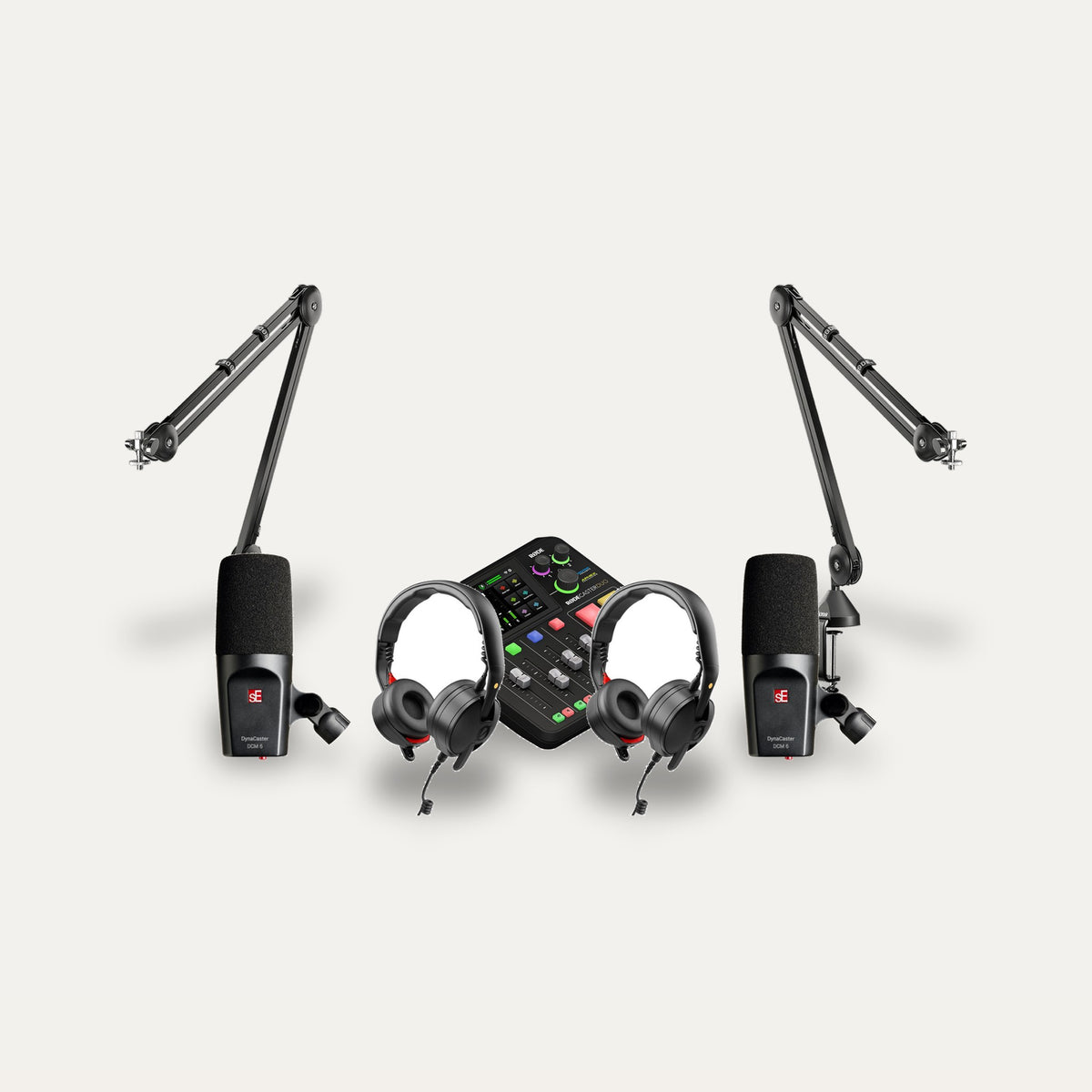 RODE RODECaster Duo + 2x sE DynaCaster DCM6 + 2x RODE PSA1 Two-Person Podcast Set – Console Colour Black