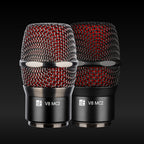 sE Electronics V8 MC2 capsules in Black and Graphite Grey on a dark background