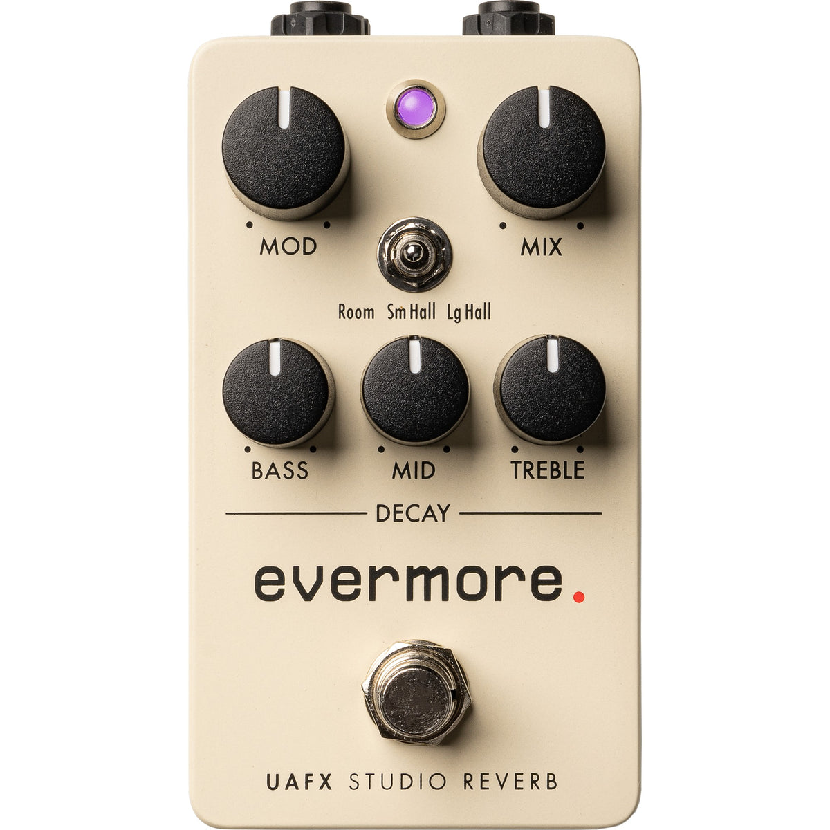 Universal Audio UAFX Evermore Studio Reverb effects pedal, showing controls and sleek design for guitar and studio use.
