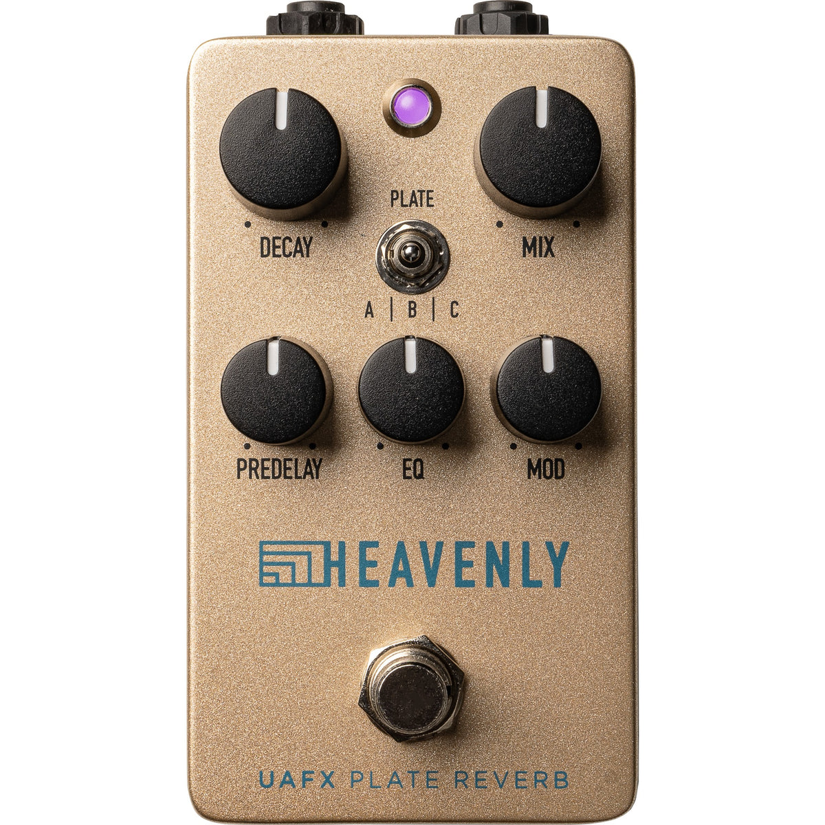 Universal Audio UAFX Heavenly Plate Reverb pedal with control knobs and display, used for adding lush reverb effects in music production.