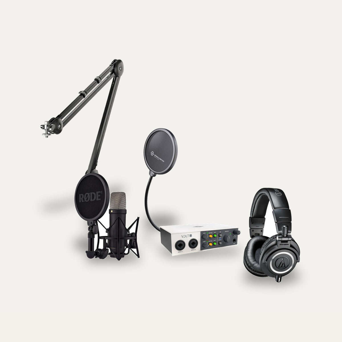 Universal Audio Volt 2 + RODE NT1 5th Gen + Audio-Technica ATH-M50x Home Studio Set – Microphone Finish Black, Headphones Colour Black