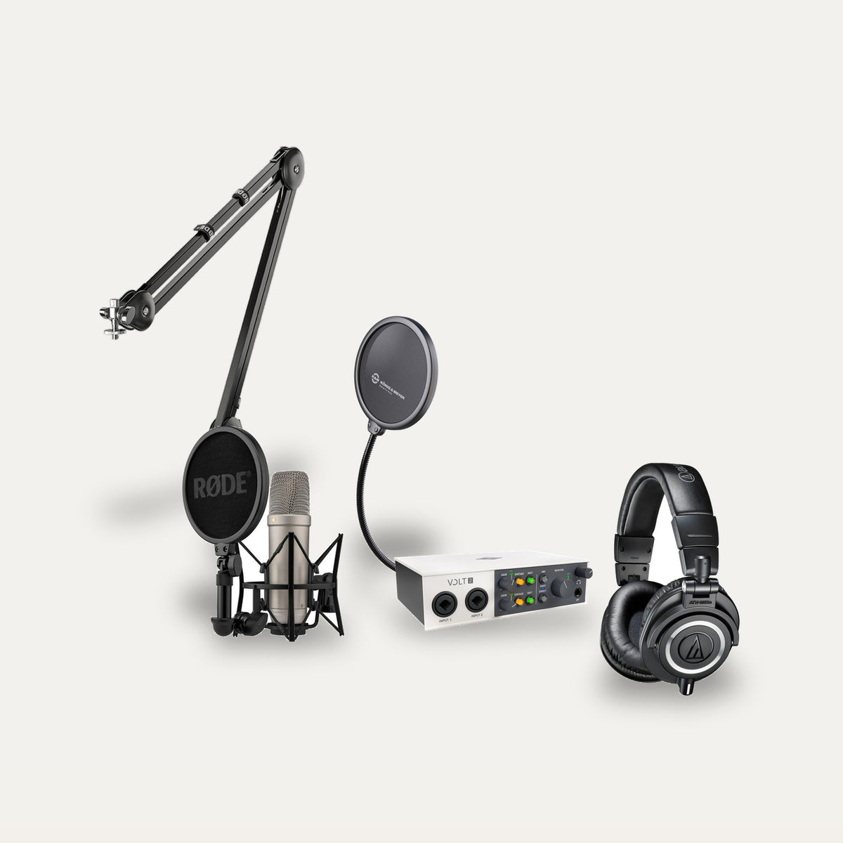Universal Audio Volt 2 + RODE NT1 5th Gen + Audio-Technica ATH-M50x Home Studio Set – Microphone Finish Silver, Headphones Colour Black