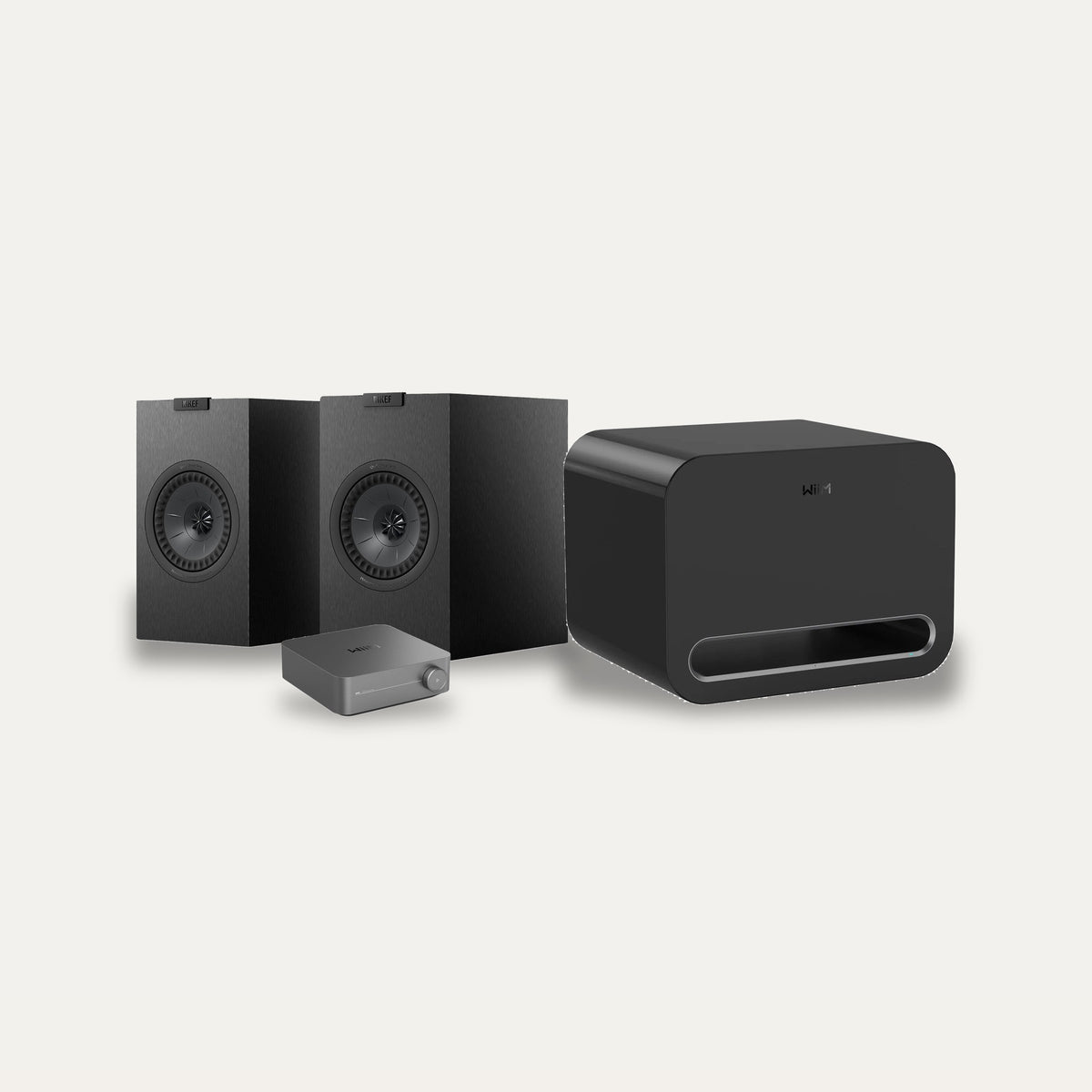 WiiM Amp Pro + WiiM Sub Pro + KEF Q1 Meta Streaming 2.1 Set – Subwoofer Colour Black, Speaker Finish Satin Black