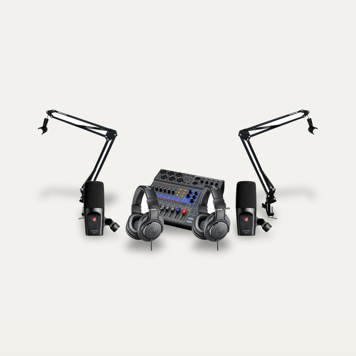 Zoom LiveTrak L-8 + 2x sE DynaCaster DCM3 + 2x ATH-M20x Podcast Studio Set